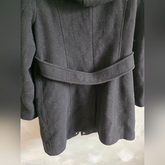 Calvin Klein Wool Blend Detachable Fur Hood Zip Coat Parka Black Gold Sz XL - Picture 10 of 16